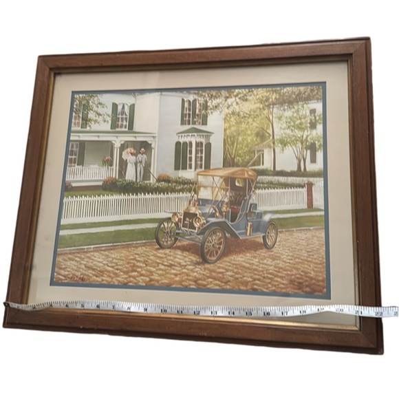 Vintage Wooden Picture Frame: Antique Ford Car Print‎ - Picture 2 of 5